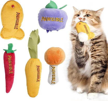Pawsible 5-Pack Gourmet Cat Toy Set with 100% Premium Herbal Filling for Natural Stimulation, Durable Design for Teething Kittens