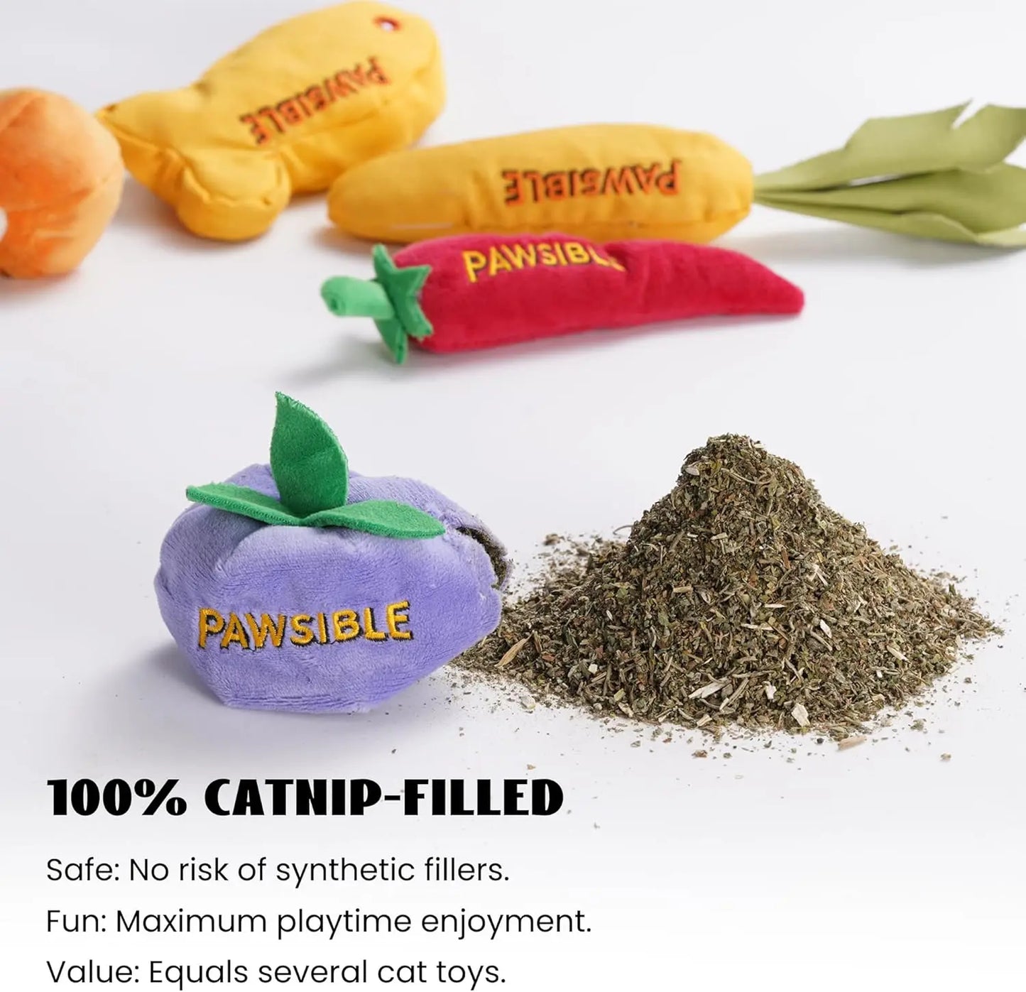 Pawsible 5-Pack Gourmet Cat Toy Set with 100% Premium Herbal Filling for Natural Stimulation, Durable Design for Teething Kittens