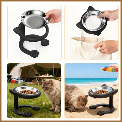Elevated Tilted Cat Bowl, 316 Stainless Steel Raised Feeder with Anti-Slip Paw Stand, Catbowl, Whisker Friendly Neck Protection Pet Food Dish, Easy Clean Portable Kitten Feeding Bowl for Senior Cats & Small Puppies