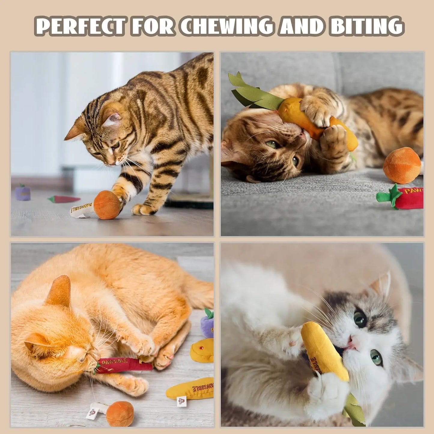 Pawsible 5-Pack Gourmet Cat Toy Set with 100% Premium Herbal Filling for Natural Stimulation, Durable Design for Teething Kittens