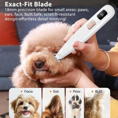 GOYJOY Pet Micro Precision Trimmer for Small Dogs & Cats Waterproof Rechargeable Shaver with LED Light 50Db Quiet Grooming for Paws Eyes Ears Face Buttocks