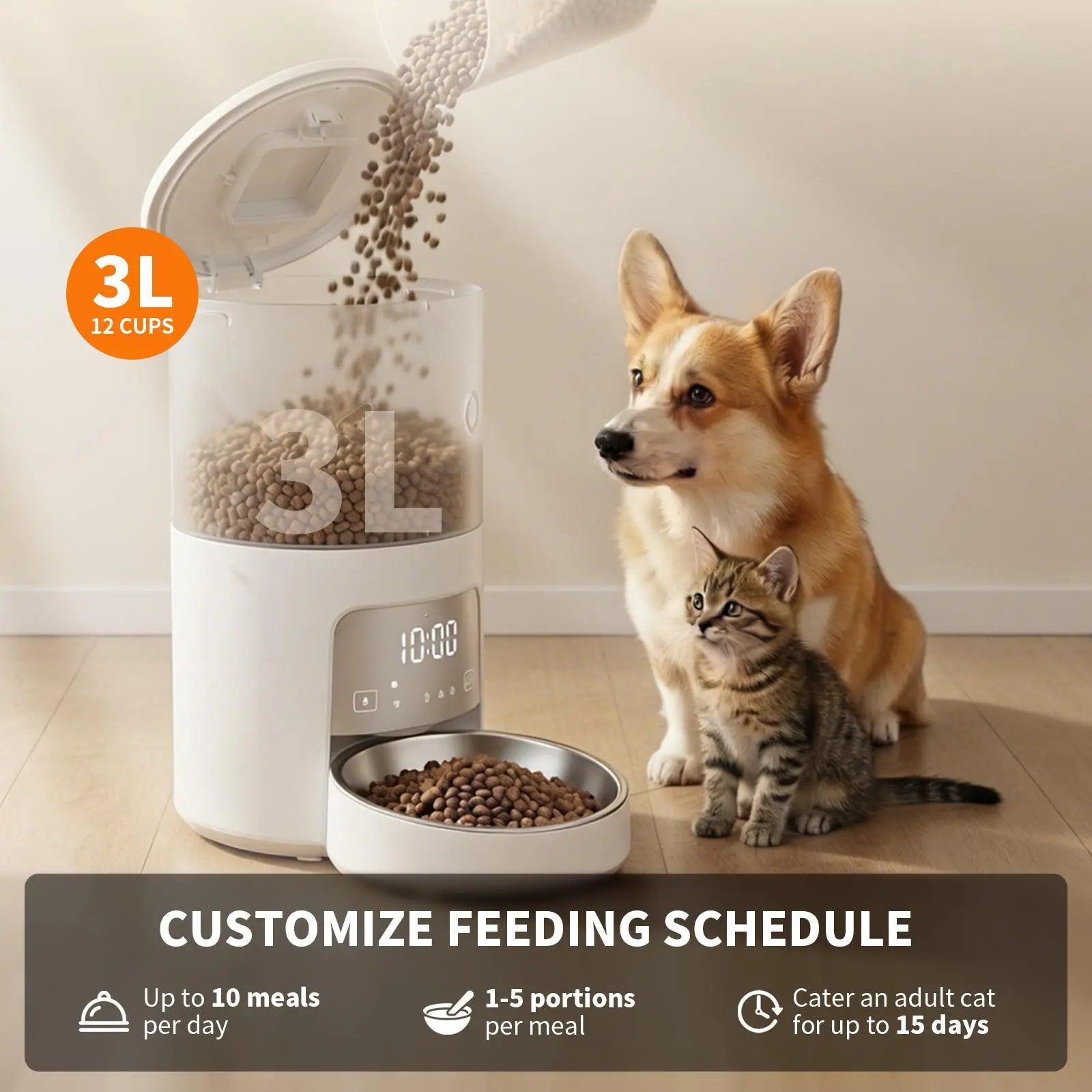 【Furlyn】4L Automatic Pet Feeder Smart Wifi App Control Cat & Dog Feeder Programmable Meals Timed Portion Control Dual Power anti Jam Food Dispenser