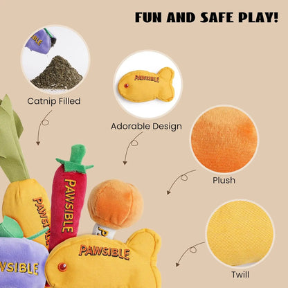 Pawsible 5-Pack Gourmet Cat Toy Set with 100% Premium Herbal Filling for Natural Stimulation, Durable Design for Teething Kittens