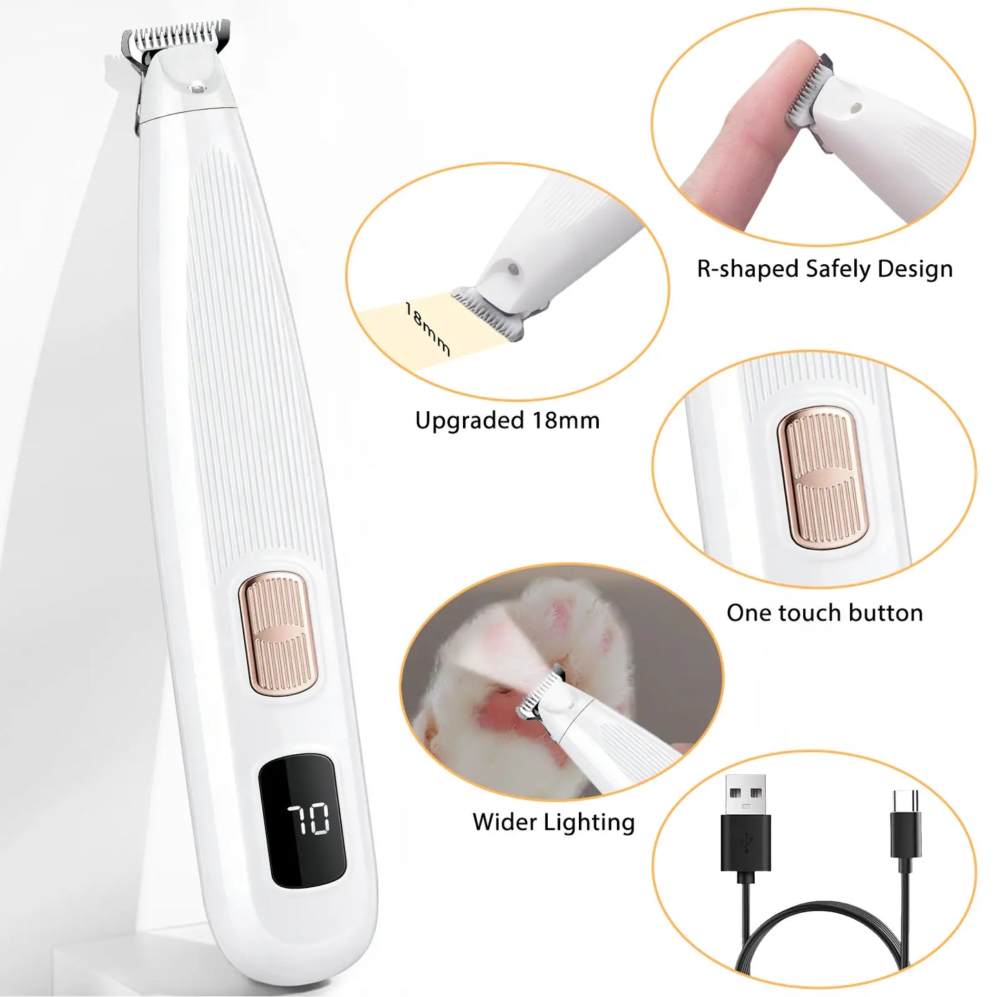 GOYJOY Pet Micro Precision Trimmer for Small Dogs & Cats Waterproof Rechargeable Shaver with LED Light 50Db Quiet Grooming for Paws Eyes Ears Face Buttocks
