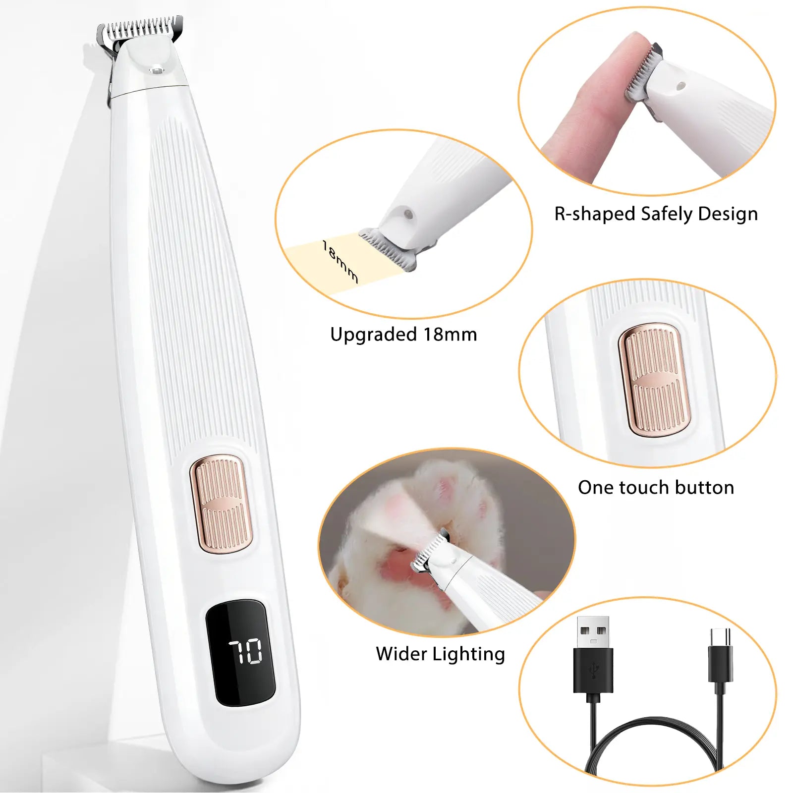 GOYJOY Pet Micro Precision Trimmer for Small Dogs & Cats Waterproof Rechargeable Shaver with LED Light 50Db Quiet Grooming for Paws Eyes Ears Face Buttocks